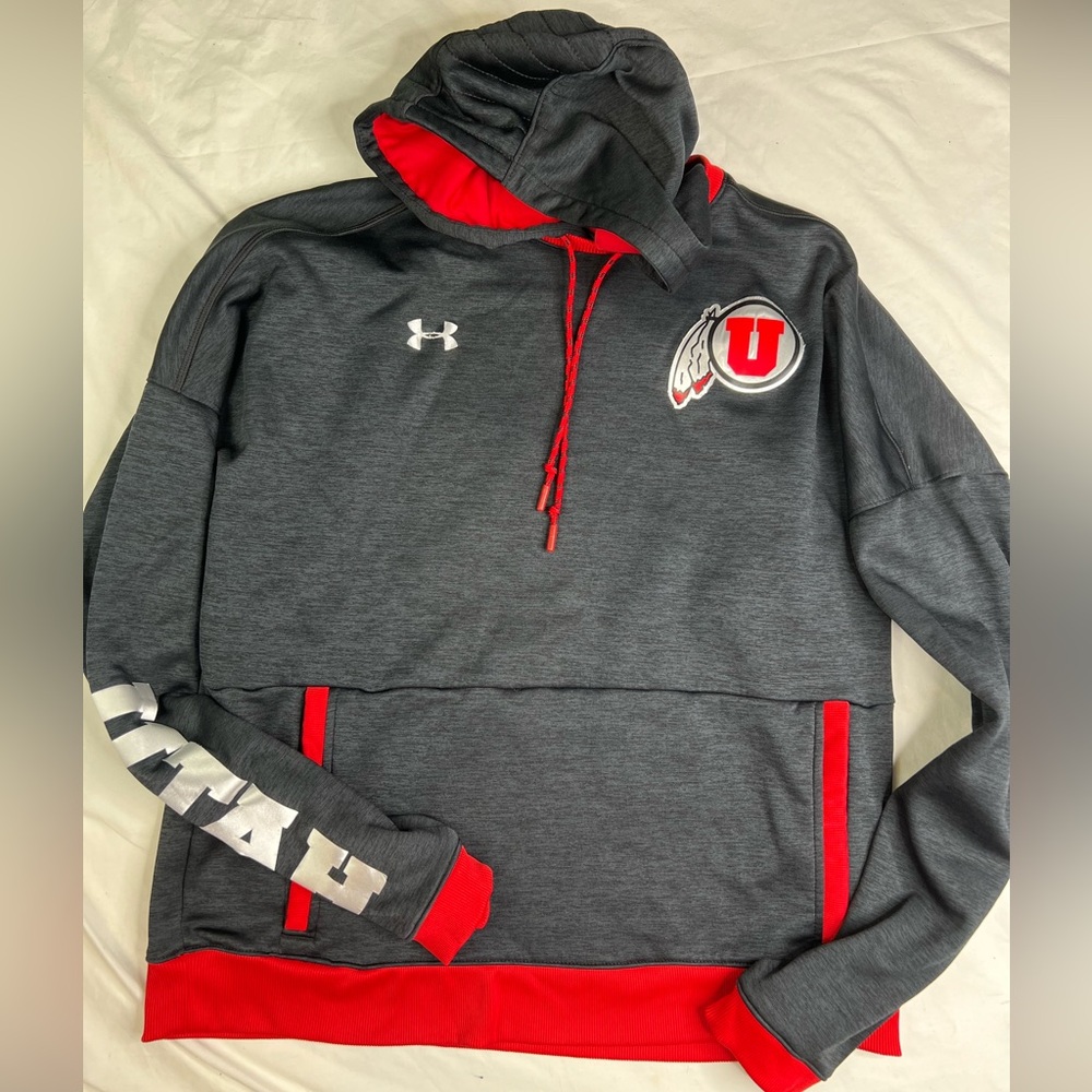 Utah Utes Hoodie Mens L - Under Armour Fleece Logo Pullover Sweatshirt A031024